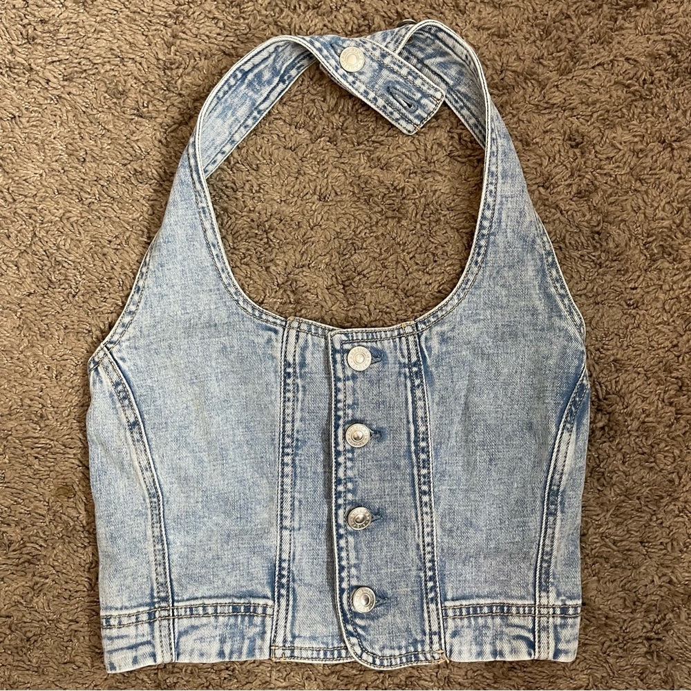 American Eagle Denim Halter Corset Top – Light Wash (Size S/4)